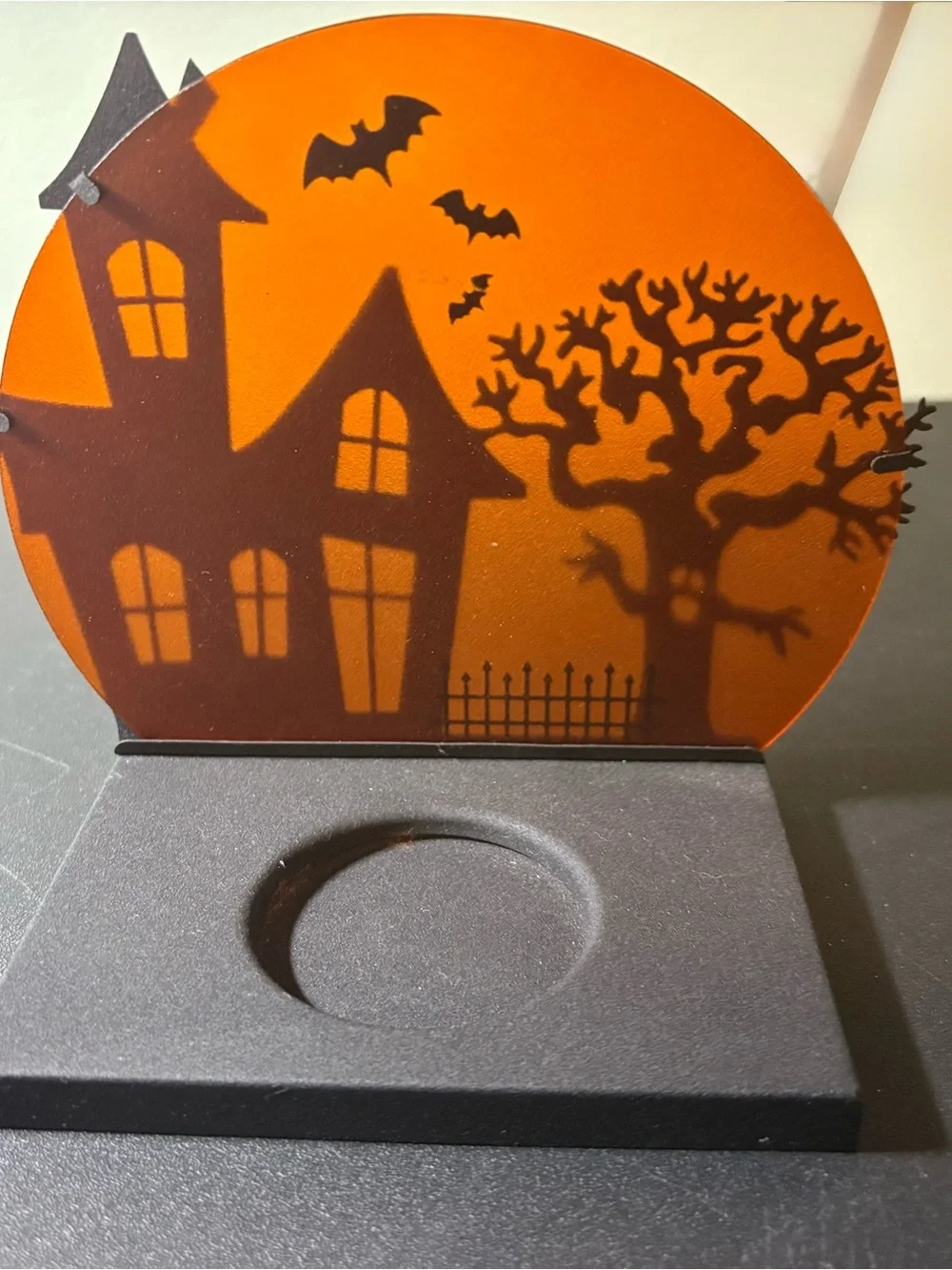 PartyLite Black & Orange Haunted House Candle Table Accent